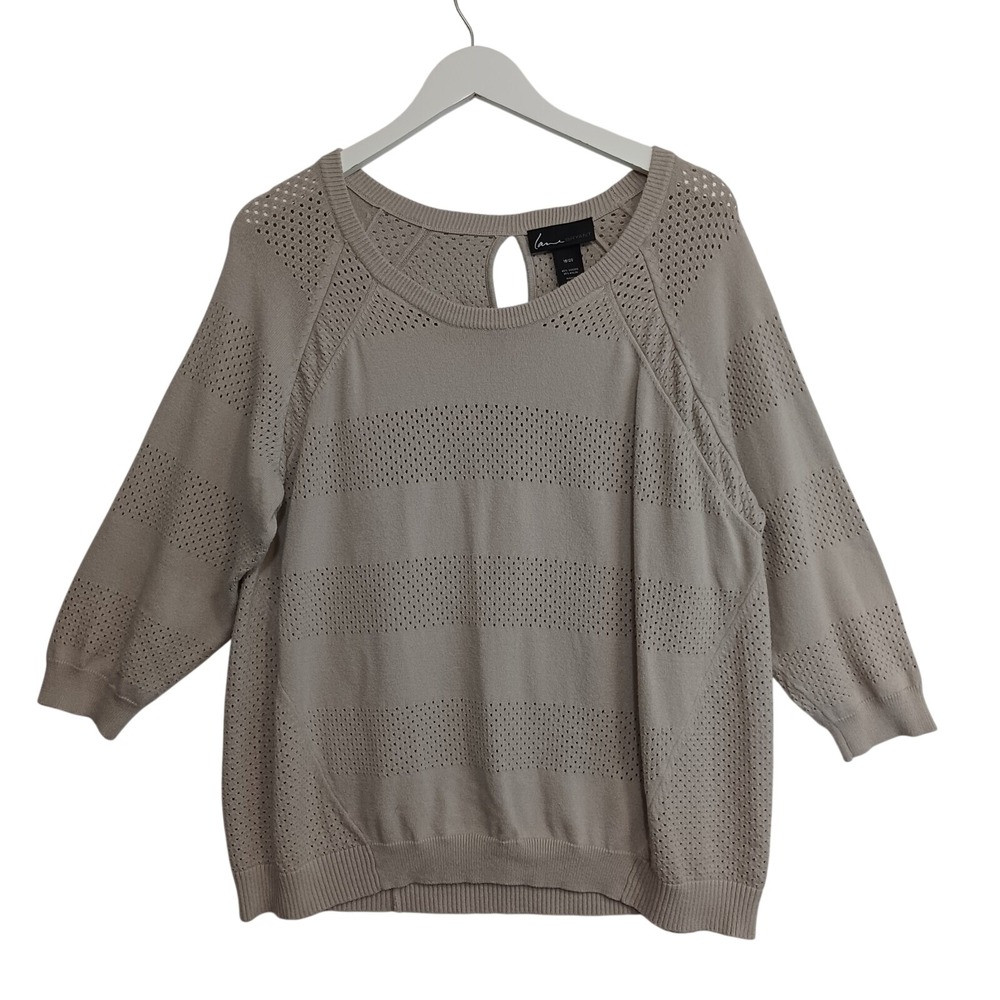 Lane Bryant Sweater Womens 18/20 Pointelle Knit Neutral Gray Keyhole Back Detail